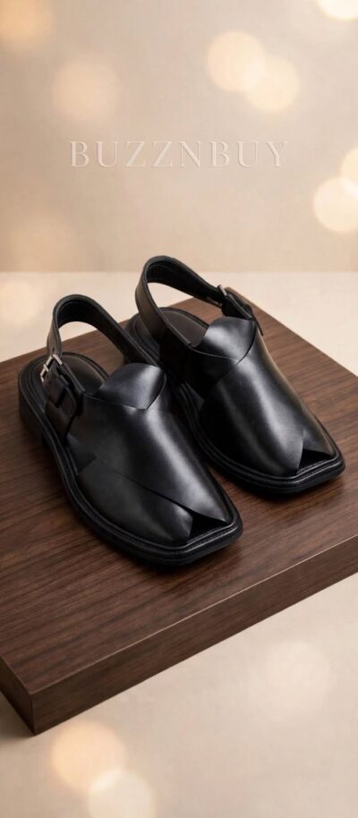 Authentic Black Charsadda Peshawari Chappal | Handcrafted Premium Leather