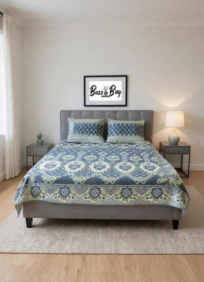 Premium 100% Pure Sooti Bedsheet (Green)  – Breathable, Crisp Cotton Comfort for Everyday Luxury