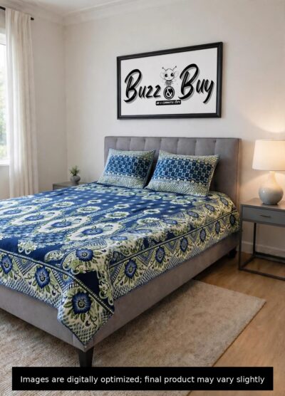 PC522.3 Premium 100% Pure Sooti Bedsheet (Blue) – Breathable, Crisp Cotton Comfort for Everyday Luxury