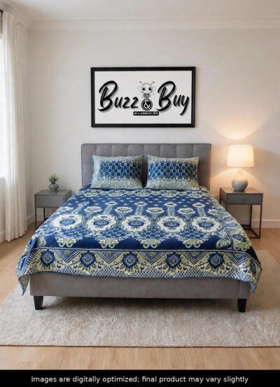 PC522.5 Premium 100% Pure Sooti Bedsheet (Blue) – Breathable, Crisp Cotton Comfort for Everyday Luxury