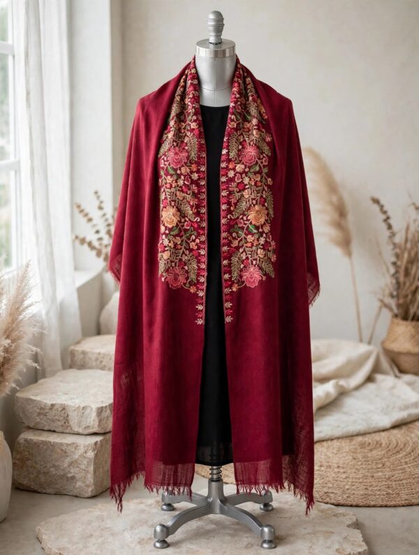 PC-291-Color1 Handmade Kashmiri Aari Embroidery Cape Shawl | Luxury Winter Wrap