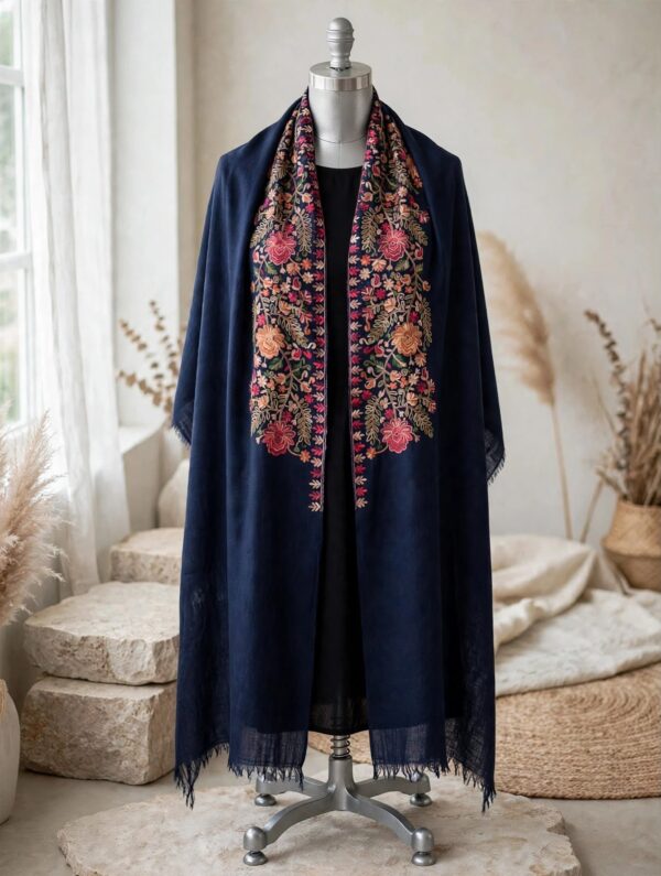 PC-291-Color2 Handmade Kashmiri Aari Embroidery Cape Shawl | Luxury Winter Wrap