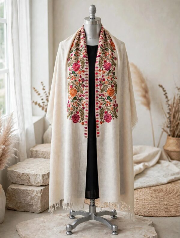 PC-291-Color3 Handmade Kashmiri Aari Embroidery Cape Shawl | Luxury Winter Wrap