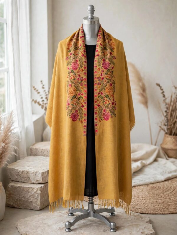 PC-291-Color5 Handmade Kashmiri Aari Embroidery Cape Shawl | Luxury Winter Wrap