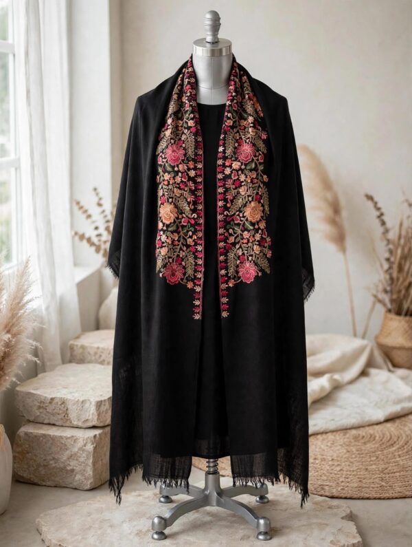 PC-291-Color6 Handmade Kashmiri Aari Embroidery Cape Shawl | Luxury Winter Wrap
