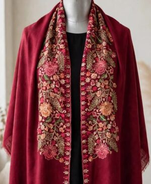 pc-281 Red Small Handmade Kashmiri Aari Embroidery Cape Shawl