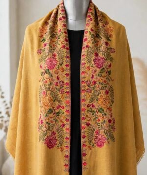 pc-281 yellow small Handmade Kashmiri Aari Embroidery Cape Shawl